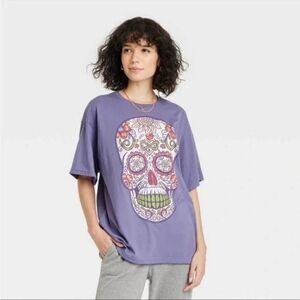 Hasta Siempre Purple Dia de los Muertos sugar skull graphic tee size Large
